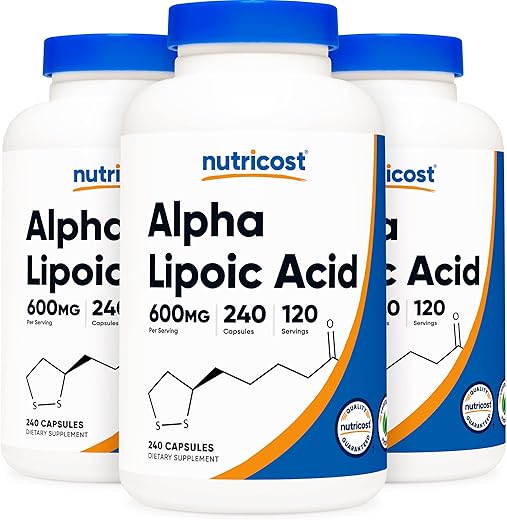Ácido Alfa Lipóico 600mg, 240 Cápsulas Vegetarianas – Livre de Glúten e Soja - Nutricost