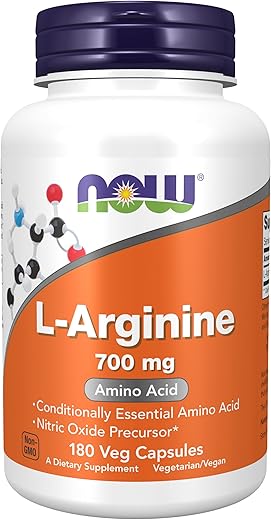 Suplementos, L-Arginina 700 mg, Precursor de Óxido Nítrico, Aminoácido, 180 Cápsulas Vegetais - NOW Foods
