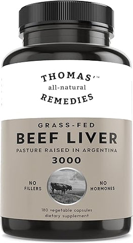 Thomas' all-natural Remedies - Thomas’ Remédios Naturais: Cápsulas de Fígado Bovino Desidratado, 3000mg para Energia, Imunidade e Suporte Hepático, Criados em Pasto na Argentina, Livres de Transgênicos
