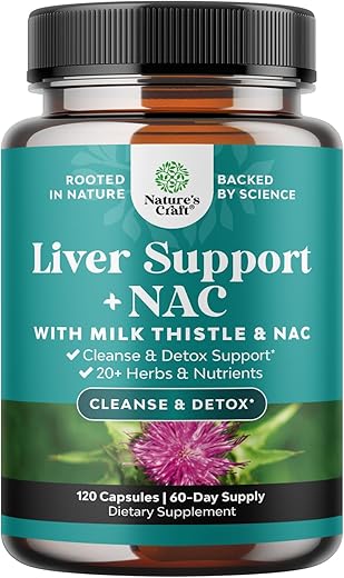 Natures Craft - Suplemento de Suporte Hepático com NAC – Fórmula Herbal com N Acetil Cisteína, Silimarina, Extrato de Cardo Mariano, Raiz de Dente-de-leão, Extrato de Alcachofra, Bitartarato de Colina e mais – Marca em Destaque