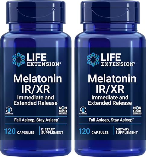 Melatonina IR/XR, 120 Cápsulas (Pacote com 2) – Imediata | Comprimidos para Dormir | Saúde e Bem-Estar - Life Extension