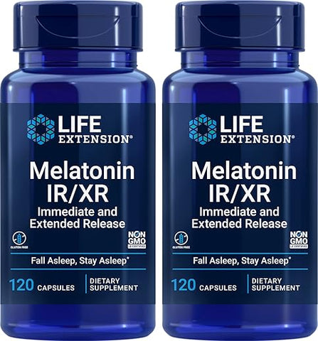 Melatonina IR/XR, 120 Cápsulas (Pacote com 2) – Imediata | Comprimidos para Dormir | Saúde e Bem-Estar - Life Extension