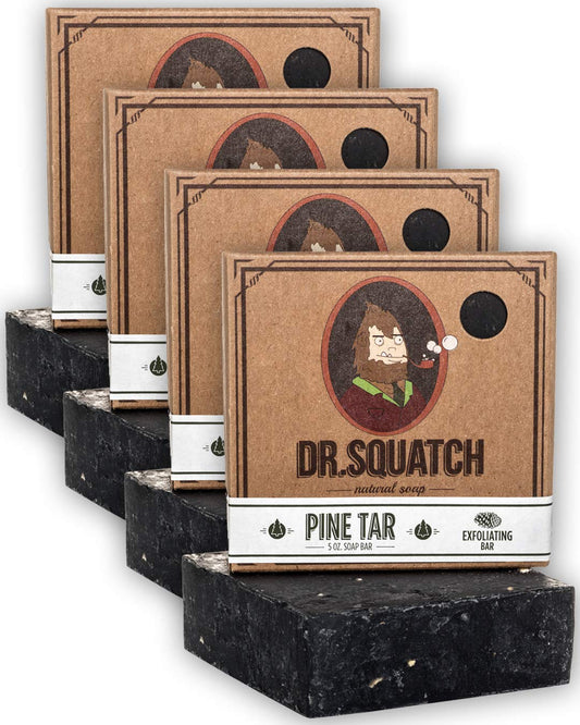 Sabonete de Alcatrão de Pinho 4-Pack – Sabonete em Barra para Homens com Fragrância Natural de Madeira e Esfoliante para a Pele – Feito à Mão com Óleos Orgânicos de Pinho, Coco e Oliva nos EUA (Conjunto de 4 Barras) - Dr. Squatch