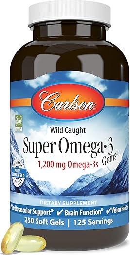 Super Ômega-3 Gems, 1200 mg Ômega-3s, Capturado na Natureza, Fonte Sustentável, 250 cápsulas moles - Carlson