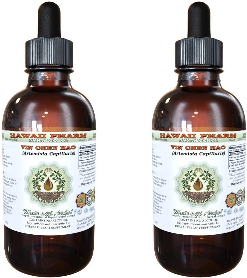 Yin Chen Hao Extrato Líquido Sem Álcool, Glicerito de Erva Seca Yin Chen Hao (Artemisia Capillaris), Suplemento Herbal Natural, Hawaii Pharm, EUA 2×2 fl.oz (60ml)