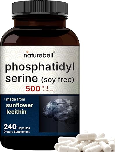 NatureBell - Suplemento Ultra Strength de Fosfatidilserina 500mg por Porção, 240 Cápsulas | Livre de Soja, Derivado de Lecitina de Girassol – Suporta a Saúde Cognitiva e a Função Cerebral – Não-OGM