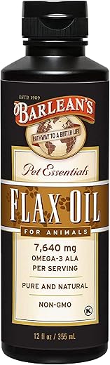 Barlean's - Barlean’s Óleo de Linhaça para Animais, Ômega 3 Líquido Essencial para Pele e Pelagem, Óleo para Cães e Gatos, Pets, 12 oz (355 ml)