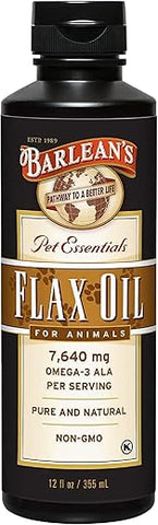 Barlean's - Barlean’s Óleo de Linhaça para Animais, Ômega 3 Líquido Essencial para Pele e Pelagem, Óleo para Cães e Gatos, Pets, 12 oz (355 ml)
