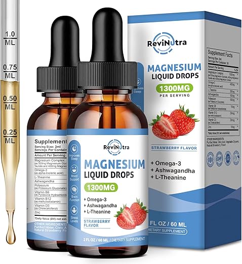 ReviNutra - 2 Frascos de Gotas de Magnésio Glicinato Líquido com Taurato – Marca X, 60ml/g