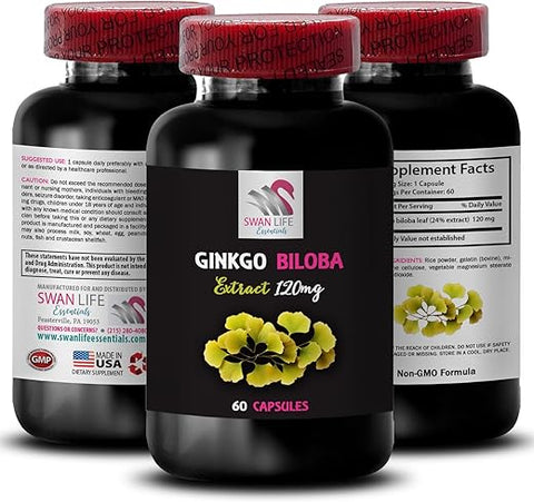SWAN LIFE ESSENTIALS - Extrato Natural de Bem-Estar – Extrato de Folha de Ginkgo BILOBA – Comprimidos de Ginkgo biloba, Suplemento Antioxidante Diário, Suplemento de Ginkgo biloba, Antioxidante Natural
