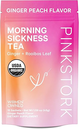 Chá Orgânico Pink Stork para Enjoo Matinal na Gravidez – Quente ou Gelado – Suporte para Azia, Indigestão e Prisão de Ventre na Gestação – Necessidades Essenciais no Primeiro Trimestre – Gengibre