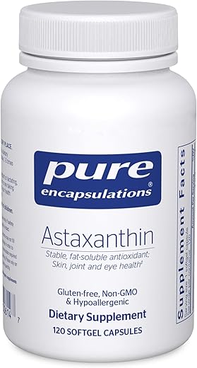 Astaxantina Pure Encapsulations | Suplemento Antioxidante para Articulações, Pele e Saúde Ocular | 120 Cápsulas Softgel