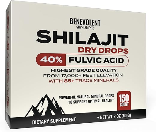 Benevolent Nourishment - Premium Shilajit Dry Drops – 150 Unidades, 250mg Cada – Máxima Potência de Shilajit Puro para Homens com 40%% de Ácido Fúlvico – Marca Premium
