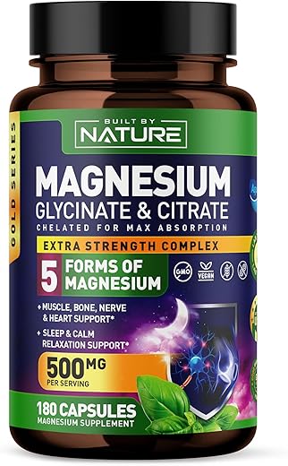 Built by Nature - Complexo de Magnésio 500mg – 5 Formas de Magnésio Glicinato, Citrato, Malato, Óxido