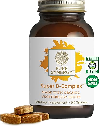 Super B-Complex | Complexo de Vitamina B Feito com Alimentos Orgânicos Integrais | Suplemento Vegano com Vitamina B12, Niacina e Ácido Fólico | para Energia, Concentração e Humor - PURE SYNERGY