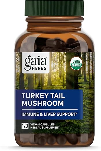 Turkey Tail Mushroom – Suporte Imunológico para Manter a Saúde do Fígado – Extrato de Corpo Frutífero de Cogumelo do Peru Orgânico – 120 Cápsulas Veganas - Gaia Herbs