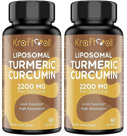 Kraftvoll - Liposomal Cúrcuma Curcumina 2200 mg com Pimenta Preta para Alta Absorção