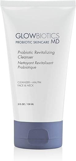 Probiótico Revitalizante: Limpeza Diária Hidratante para o Rosto, Remove Impurezas, Maquiagem e Óleo, Enriquecido com Peptídeos, Vitamina E e Aloe Vera, 150ml - Glowbiotics