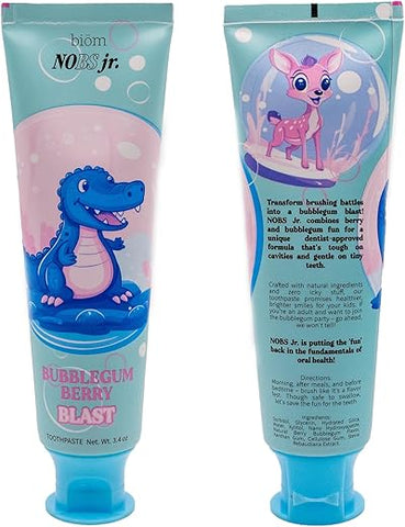 Biöm - NOBS Jr. Pasta de Dente Infantil com Nano Hidroxiapatita – Livre de Flúor, Livre de SLS, Remineralizante – Fórmula Odontológica – Bubblegum Berry – Fabricado nos EUA
