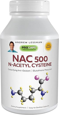 NAC-500 – Cisteína N-Acetil 60 Cápsulas – Combate Radicais Livres, Protege Cérebro, Coração, Pulmões, Fígado e Rins. Desintoxicante - ANDREW LESSMAN