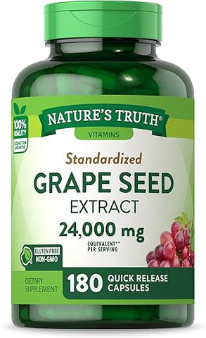 Nature's Truth - Nature’s Truth Extrato de Semente de Uva 24.000mg | 180 Cápsulas | Suplemento Padronizado | Não-OGM