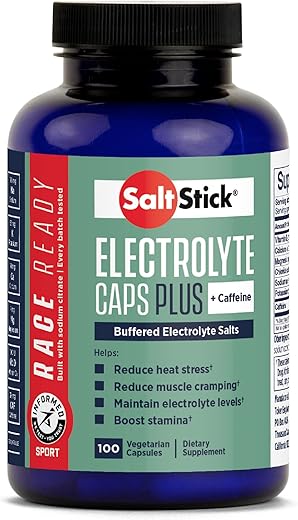 Electrolytes com Cafeína – Comprimidos de Sal e Eletrólitos para Corrida, Hidratação, Alívio de Cãibras nas Pernas, Recuperação Esportiva, Itens Essenciais para Caminhadas – Sal, Magnésio, Potássio, 100% Natural | Marca SaltStick - SaltStick
