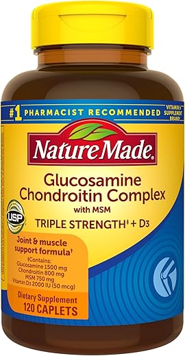 Glucosamina Condroitina Complexo com MSM, Suplemento Dietético para Suporte Articular, 120 Comprimidos, Fornecimento de 60 Dias - Nature Made