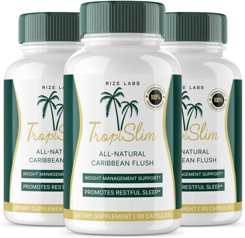 rize labs - (3 Pacotes Oficiais) Tropislim, Tropislim Flush Natural do Caribe, Suplemento para Perda de Peso, Cápsulas Emagrecedoras Tropislim para Mulheres, Estilo de Vida Saudável Corpo Mais Magro, Tropical