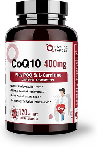 CoQ10-400mg com PQQ, Ômega-3s – Potencialize sua saúde com antioxidantes e ácidos graxos essenciais - NATURE TARGET