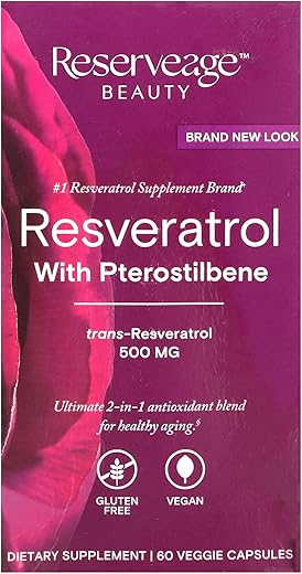Reserveage Nutrition - Reserveage Beauty: Resveratrol 500 mg com Pterostilbeno, Suplemento Antioxidante para Suporte Imunológico