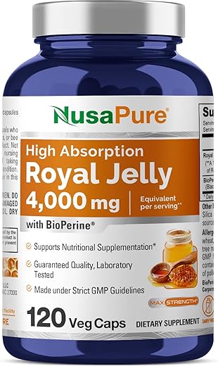 Royal Jelly 4000mg – 120 Cápsulas Vegetais (Sem OGM, Sem Glúten, Bioperina) - NusaPure