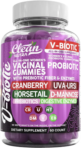 Clean Nutraceuticals - Gomas Vaginais Probióticas para Mulheres com Cranberry, Uva Ursi, Cavalinha, D-Manose, Prebióticos