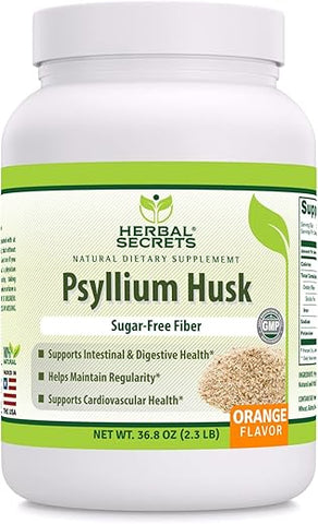 Psyllium Husk Powder | Sabor Laranja | 1034 g | Não-OGM | Sem Glúten | Feito nos EUA - Herbal Secrets