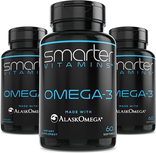SmarterVitamins - (3 Pack) Ômega 3 de Peixe Smarter, Sabor de Frutas Vermelhas, Sem Sabor de Peixe, 2000mg, DHA EPA Triplo Forte para Suporte Cerebral, Articular e Cardíaco, Feito com AlaskOmega®