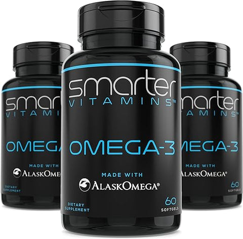 SmarterVitamins - (3 Pack) Ômega 3 de Peixe Smarter, Sabor de Frutas Vermelhas, Sem Sabor de Peixe, 2000mg, DHA EPA Triplo Forte para Suporte Cerebral, Articular e Cardíaco, Feito com AlaskOmega®