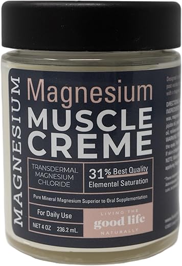 living the good life naturally - Creme Muscular de Magnésio Natural para Alívio da Dor – Blue Emu, Hortelã-Pimenta, Mentol e Cloreto de Magnésio para Recuperação Muscular – 120g