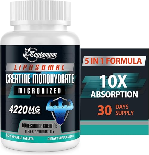 Zeylamum - Tabletes de Creatina Mastigáveis para Homens – Aumente sua Performance Muscular com Creatina em Tabletes – Marca Líder em Suplementos