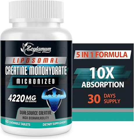 Zeylamum - Tabletes de Creatina Mastigáveis para Homens – Aumente sua Performance Muscular com Creatina em Tabletes – Marca Líder em Suplementos