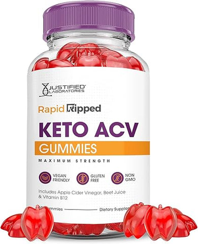 Justified Laboratories - Rapid Ripped Keto ACV Gummies 1000MG Fórmula Avançada – Gomas de Vinagre de Maçã Rapidripped Keto com Romã e Beterraba em Pó B12 Vegan Non GMO 60 Gummys