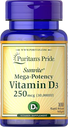 Puritan's Pride - Puritan’s Pride Vitamina D3 10000 UI Fortalece a Saúde, Sistema Imunológico e Ossos Saudáveis