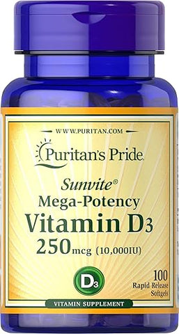 Puritan's Pride - Puritan’s Pride Vitamina D3 10000 UI Fortalece a Saúde, Sistema Imunológico e Ossos Saudáveis