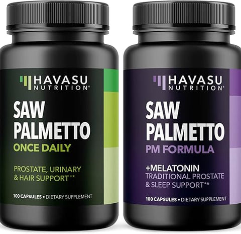 HAVASU NUTRITION - Suplemento Herbal Saw Palmetto para Dia e Noite | Apoia a Saúde da Próstata e Reduz Viagens ao Banheiro | Pacote de Suplementos Masculinos Definitivo | Mais de 3 Meses de Fornecimento