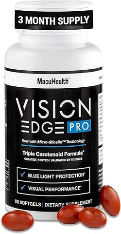 VISION EDGE PRO - Suplemento para os Olhos de Atletas; Fórmula com Luteína, Zeaxantina e Meso-Zeaxantina, Ômega 3 para os Olhos – (90 Softgels, 3 Meses de Fornecimento)