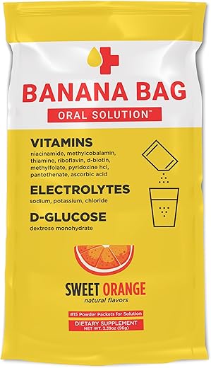 Banana Bag Oral Solution - Banana Bag Solução Oral: Fórmula de Recuperação Sabor Laranja Doce (15-Pack) – Farmacêutico Formulado – 100% Natural
