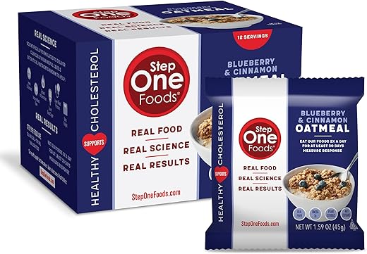 Aveia de Mirtilo e Canela, Lanche Saudável para o Coração com Esterois Vegetais, Ômega 3 e Fibra Alimentar, Aveia Sem Glúten Vegana (12 Pacotes) - Step One Foods