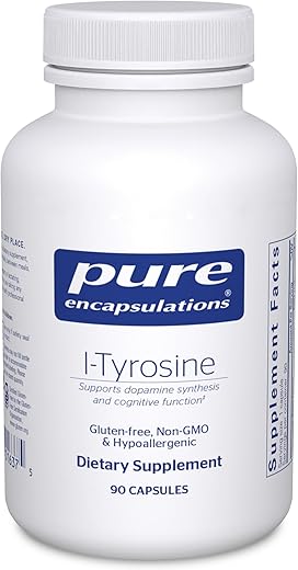 Suplemento de Aminoácido L-Tyrosine da Pure Encapsulations para Suporte Cerebral e Dopamina