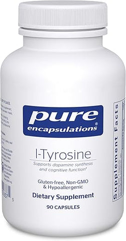 Suplemento de Aminoácido L-Tyrosine da Pure Encapsulations para Suporte Cerebral e Dopamina