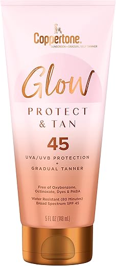 Protetor Solar com Autobronzeador Gradual FPS 45, Resistente à Água, Amplo Espectro, 150 ml - Coppertone