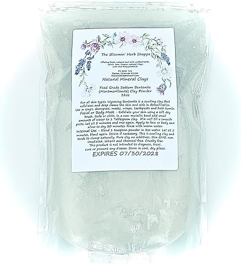 White Label Premium Herbs and Spices - Argila de Bentonita de Sódio Grau Alimentício em Pó Fino a Granel | 32oz 2lbs | Interno Externo | The Bloomin Herb Shoppe | Extraída em Big Horn Wyo | Desintoxicação | Lavada com Água, sem Produtos Químicos |