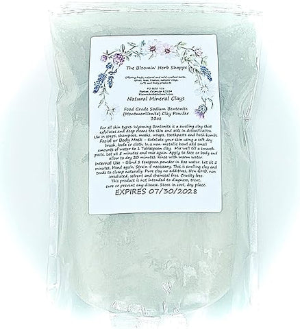 White Label Premium Herbs and Spices - Argila de Bentonita de Sódio Grau Alimentício em Pó Fino a Granel | 32oz 2lbs | Interno Externo | The Bloomin Herb Shoppe | Extraída em Big Horn Wyo | Desintoxicação | Lavada com Água, sem Produtos Químicos |